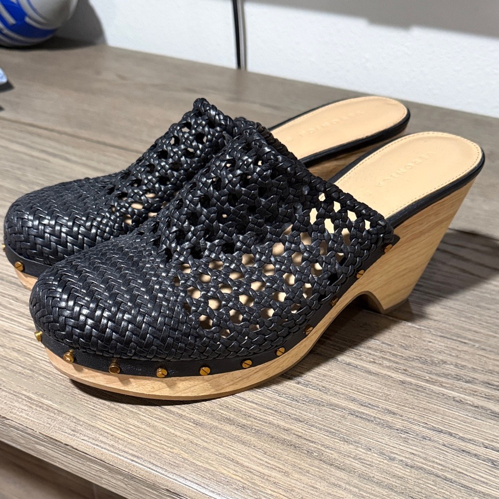 Veronica Beard Black Woven Mules